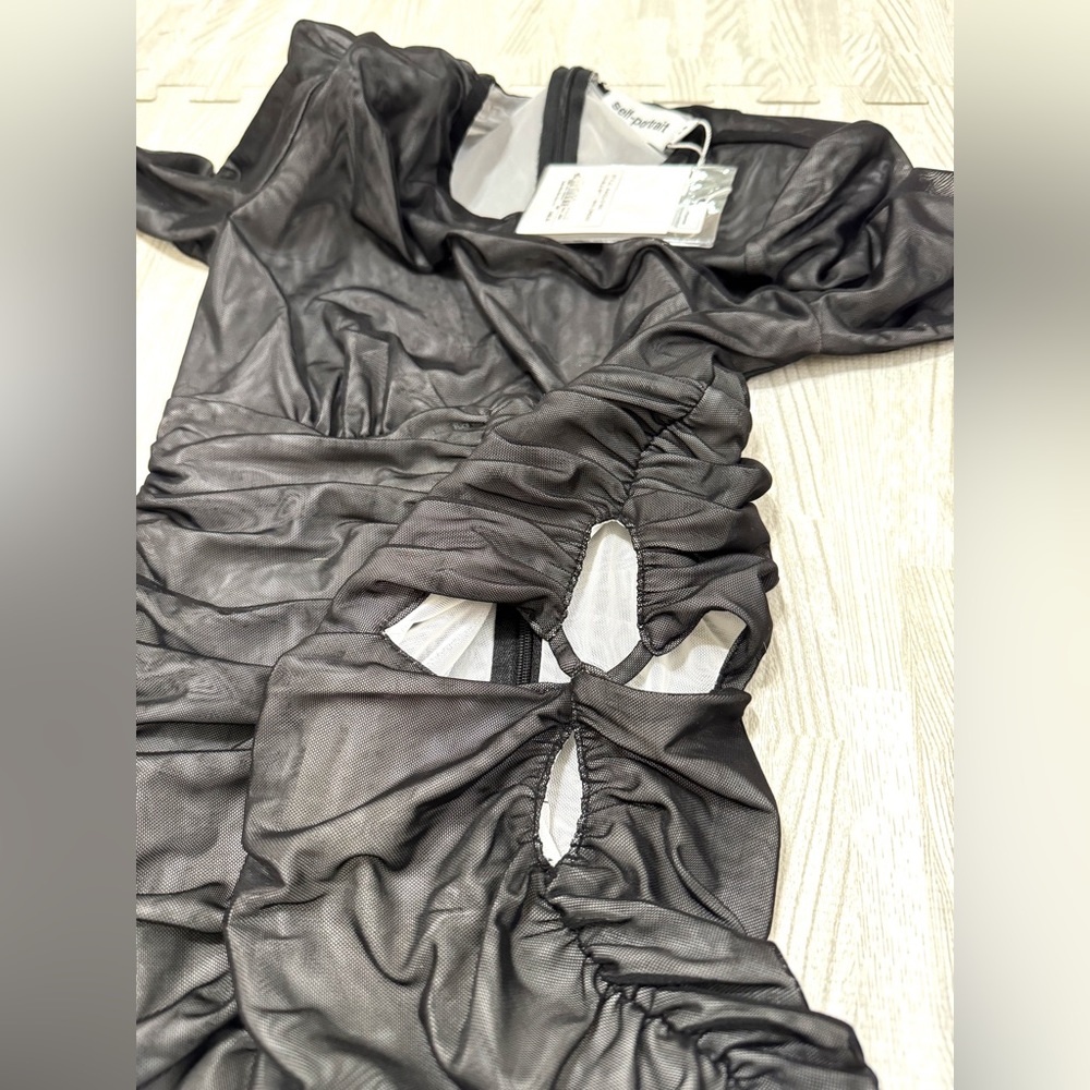 NWT Self-Portrait Mesh Ruched Mini Dress - Picture 8 of 12